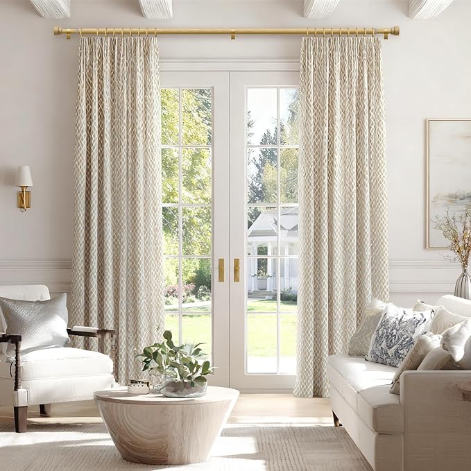 2 Pack Natural Light Wood Grain Curtain Rods for Windows 28 to 48 Inches 1" Diameter Heavy Duty Window Curtain Rod Adjustable with Solid Finials for Living Room Bedroom Kitchen Farmhouse Outdoor