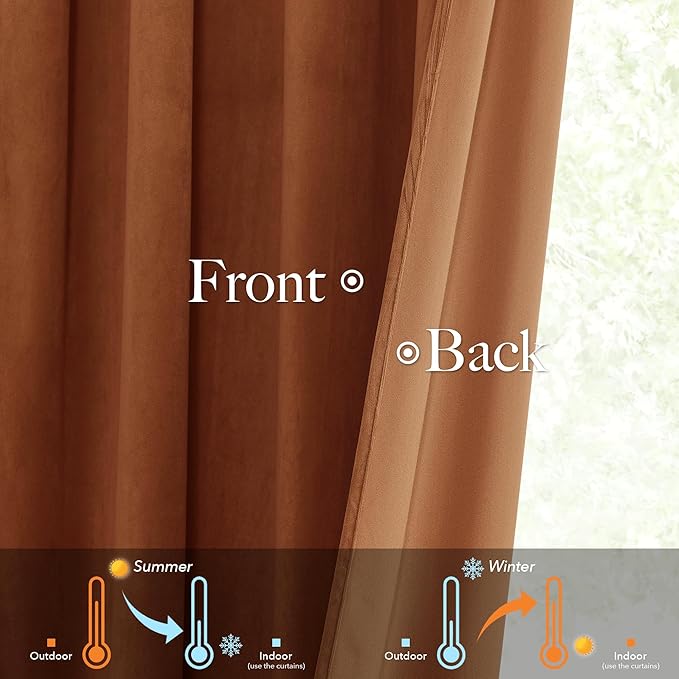 StangH Velvet Pinch Pleat Curtains for Living Room, Block Light Privacy Bedroom Curtains & Drapes 84 inch Length Luxury Energy Saving Fall Home Decor for Hotel, Burnt Orange, W38 x L84, 2 Panels