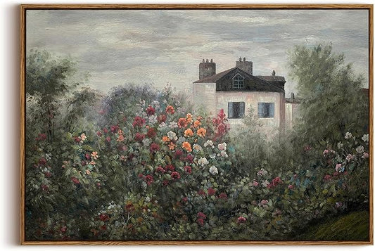 OIQArtOIQ Vintage Landscape Canvas Wall Art Framed Natural Scenery Painting Artwork Prints France Country Wilderness Farmhouse Decor Pictures Kitchen Bedroom Living Room Bathroom