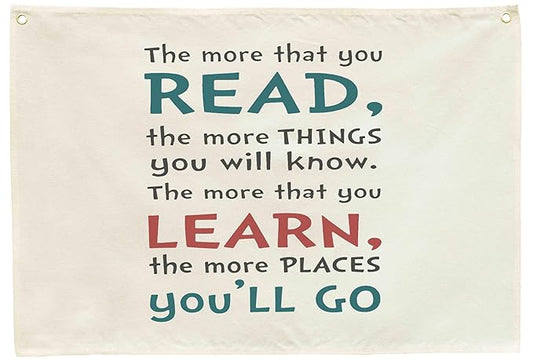 Reading Room Wall Decor-Rectangular Canvas Banner Flag Wall Decor for Boy Girl Kids,Above Writing Desk Reading Room Decor-Birthday Christmas Gift-the More That You Read,the More That You Learn