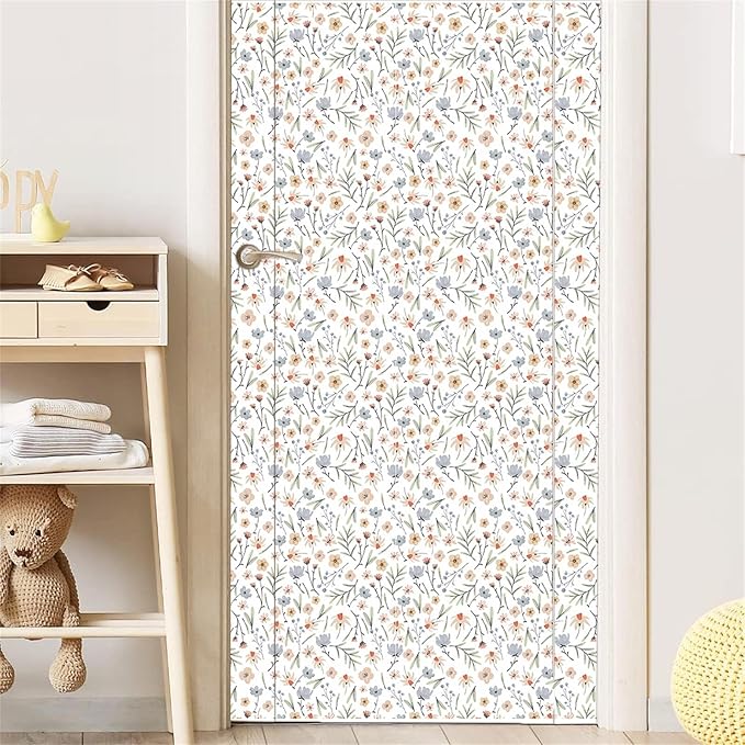 Boho Floral Wallpaper Wildflower Wall Paper Small Flower Wall Stickers Decor Botanical Floral Leaf Decals Peel and Stick Cute Flower Wallpaper for Kid Baby Room Girl Bedroom Decor