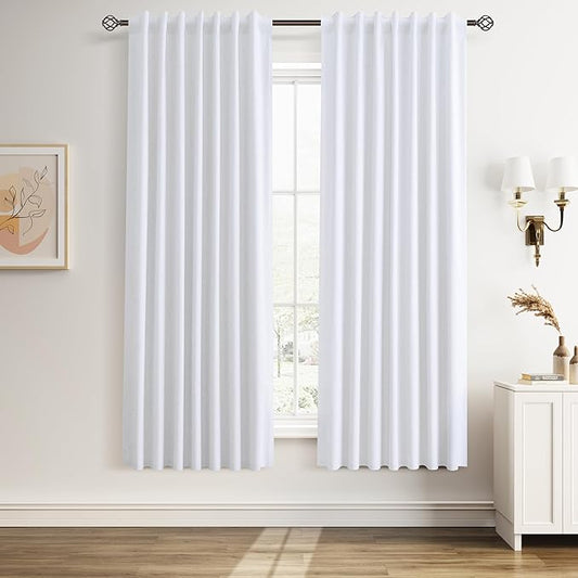 Guken Beige White Linen 100% Blackout Curtains for Bedroom 72 Inch Length 2 Panels Set Back Tab Thermal Insulated Sound Proof Light Blocking Window Elegant Drapes for Living Room Nursery 52x72