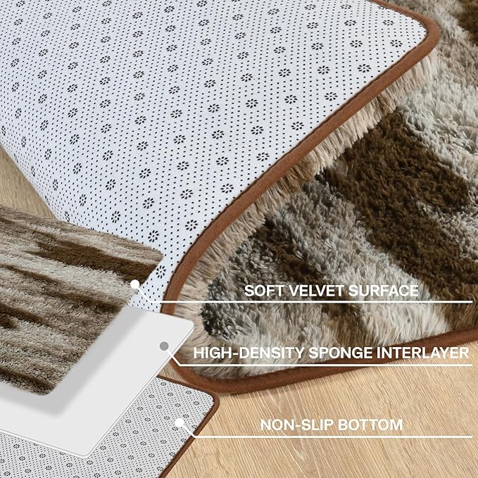 Meralax Area Rugs for Living Room Bedroom, Machine Washable 6x9 Feet Soft Fluffy Shaggy Bedside Rug, Indoor Floor Carpet for Kids Girls Boys, Dorms, Nursery Rooms, Home Decor Aesthetic, Abstract Beige