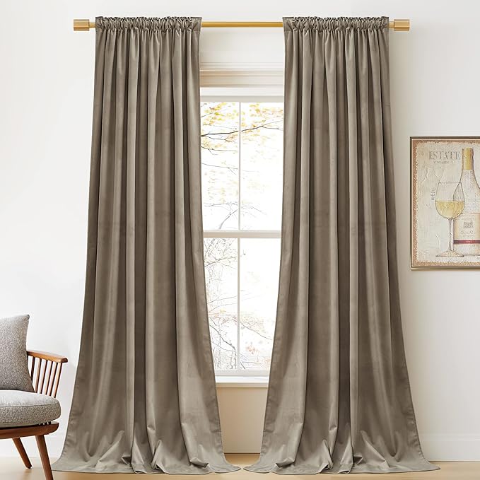 StangH Camel Beige Curtains 92 inches Long Super Soft Velvet Privacy Protect Thermal Insulated Window Drapes Back Tab Luxury Decor for Bedroom Living Room, W52 x L92, 2 Panels