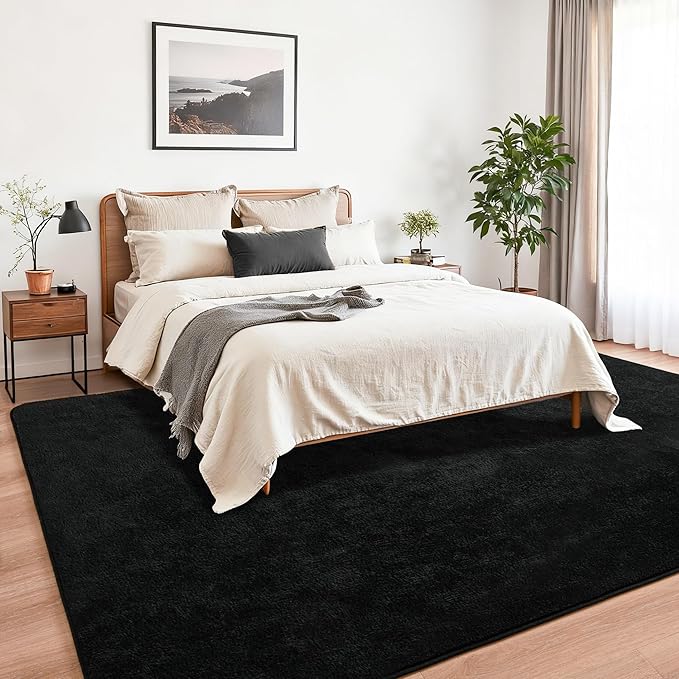 Chicrug 6x9 Minimalist Washable Area Rugs for Bedroom Living Room Classroom, Modern Soft Memory Foam Rug for Kids Nursery, Low Plie Indoor Carpet for Dorm Dining Office Bedside Room Decor, Black