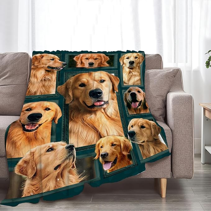 Golden Retriever Blanket Gifts and Decor - Cute Dog Throw for Girls, Women, Kids, Adults - Soft Warm Cozy Fleece for Couch, Sofa, Bed 60"x50"