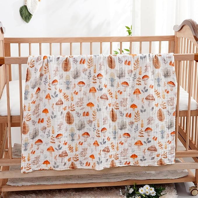 Muslin Swaddle Blankets 6-Layer Cotton Baby Blankets for Boys & Girls 43"X43"Inches Receiving Blankets,Soft Skin-Friendly Baby Crib Blanket,Breathable Quilt Bedspread(Autumn Forest)