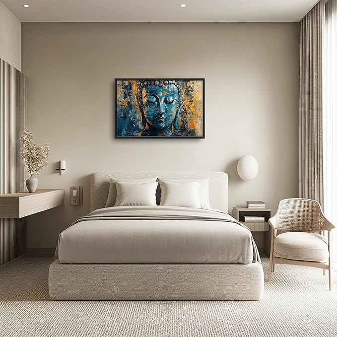 Olivine Buddha Wall Art, Zen Pictures Wall Decor, Religious Canvas Prints Painting, Framed Artwork for Bathroom Bedroom Living Room Office Home Spa Mediation Room Decoration 36"x24"