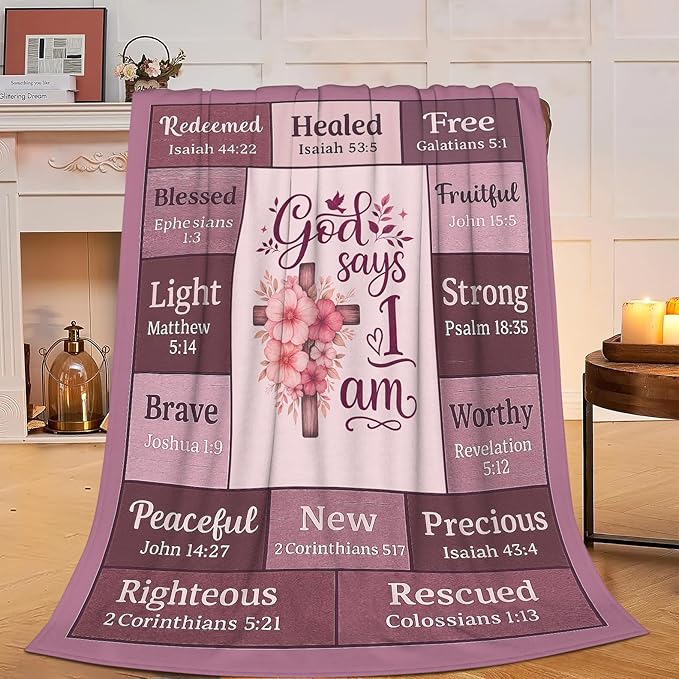 God Says I Am Christian Bible Verse Throw Blanket Religious Inspirational Soft Cozy Fleece Fuzzy Plush Warm Stuff Bedding Blankets Gifts for Boys Girls Kids Adult Men Women 60"X80"