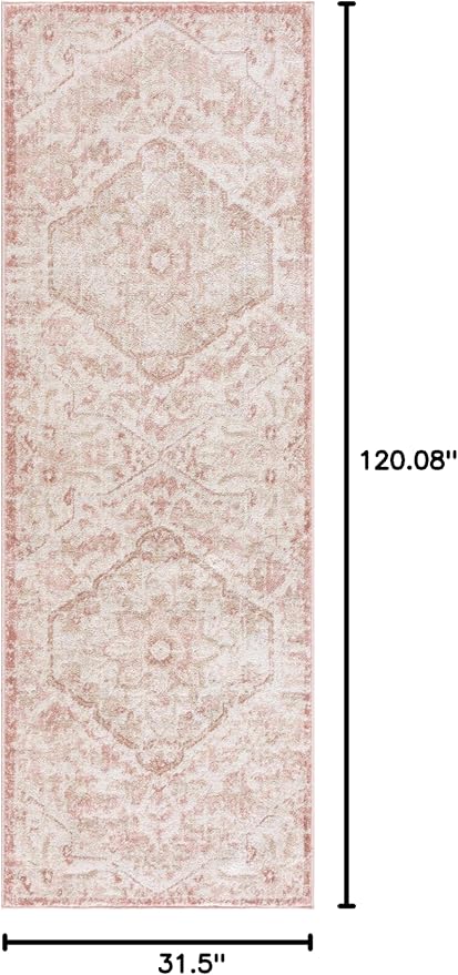 BoutiqueRugs Blush & Light Pink Collection Leonora Bohemian Oriental Medallion Runner Rug - Traditional Floral Carpet for Hallway, Kitchen - Blush, Pale Pink, Cream - 2'7" x 10' Runner