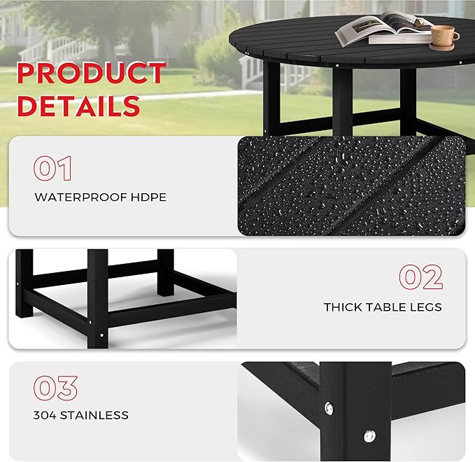Costaelm Kids Dinner Table, Toddler Play Desk Student Desk Outdoor Childrens Picnic Tables for Children Arts & Crafts, Snack Time, Multi-Activity Table for Ages 2-8 in Home/Outside, Black