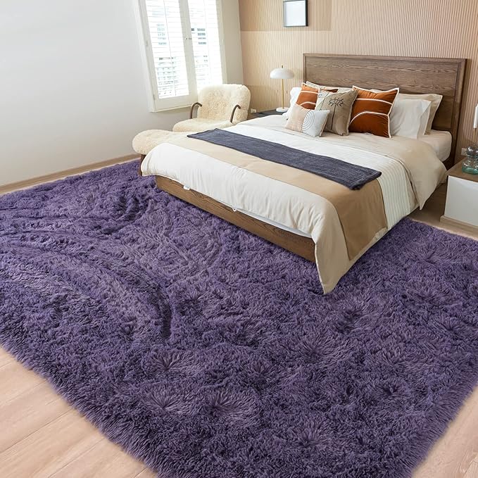 Merelax Soft Modern Indoor Large Shaggy Rug for Livingroom Bedroom Dorm Kids Room Home Decorative, Non-Slip Plush Fluffy Furry Fur Area Rugs Comfy Nursery Accent Floor Carpet 8x10 Feet, Grey-Purple