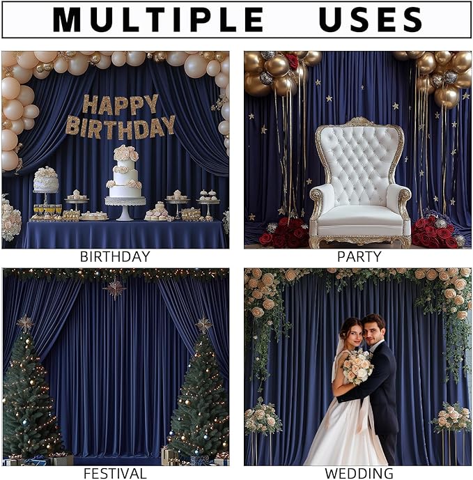 20x10FT Navy Blue Backdrop Curtains for Wedding Parties, Wrinkle Free Photo Backdrop Curtains for Wedding Birthday Party Baby Shower, Fabric Drape with Rod Pockets 5ft x 10ft, 4 Panels