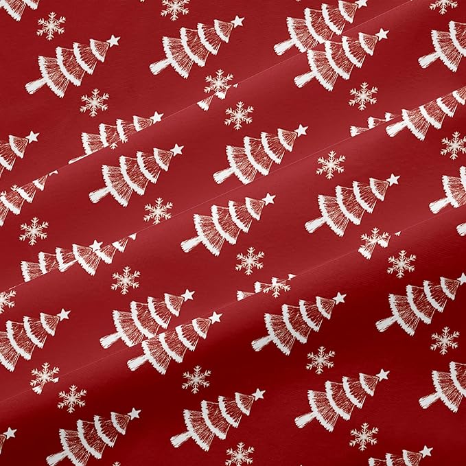 Red Christmas Duvet Cover King Xmas Bedding Set Pine Tree Snowflakes Pattern, Christmas Theme Bedding for Guest Room Bedroom Decor Soft Microfiber Comforter Cover with 2 Pillowcases