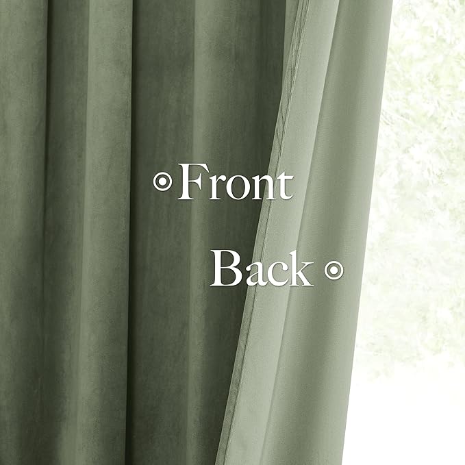 StangH Sage Green Pinch Pleated Velve Curtains, Luxury Thermal Insulated Nursery Bedroom Window Drapes Back Tab Privacy Light Reducing Curtains for Home Office Closet, W38 x L84, 2 Panels
