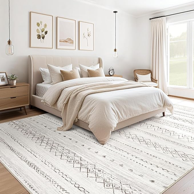 Area Rugs for Living Room Washable Living Room Rug Soft Neutral Indoor Floor Carpet Non-Slip Stain Resistant Modern Boho Rugs for Bedroom Dining Room Kids Room Nursery Office Home Light Grey