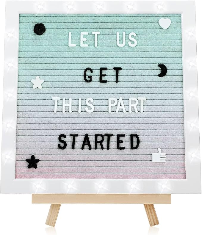 Changeable Felt Letter Board with LED Lights - 10×10" Message Custom Signs & Wood Stand & 450 Letters, Poster Board for Christmas/Pregnancy/Baby Announcement/Baby Shower/Wall Decor Gifts, Gradient