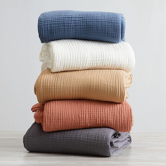 100% Cotton Muslin Full Queen Size Blanket | Soft, Breathable, and Lightweight Bed Blanket for All-Season | Perfect for Layering | Maria Collection (Full/Queen, Charcoal)
