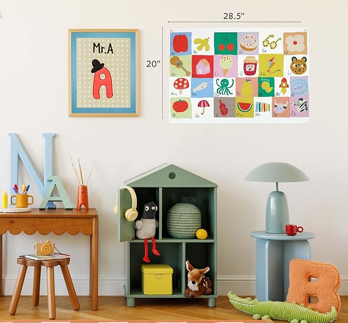 Alphabet Numbers Rectangular Banner Print Flag Sign Wall Art Decor Gift for Baby Boy Girl Kids,Nursery Bedroom Playroom Reading Room Front Door-ABC-Baby Present Shower,Birthday Christmas Gift