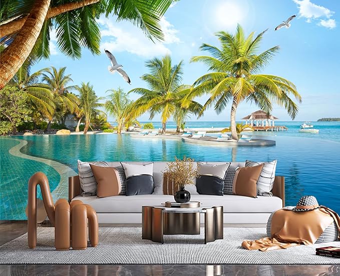 Palm Trees and Blue Sky Summer Island Wall Mural Wallpaper for Bedroom 178" x 117"