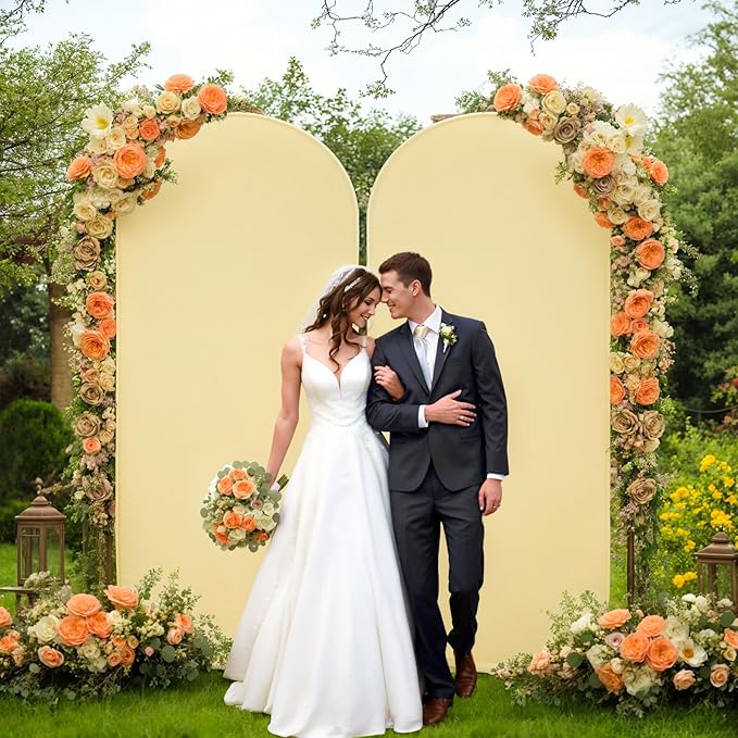 Khaki Arch Backdrop Cover 7.2FT Spandex Fitted Wedding Arch Stand Covers Round Top Chiara Arch Covers Stretchy Backdrop for Birthday Party Ceremony Banquet Decoration