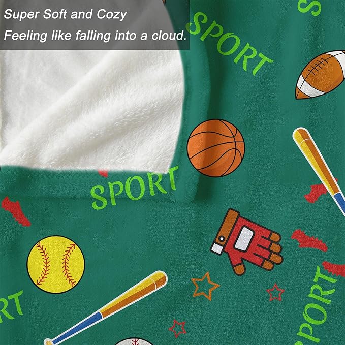 Ultra Soft Fleece Blanket- Lightweight & Warm Throw Blanket for Couch, Cozy Plush Sherpa Blanket for Adults Kids, Durable & Easy Care (Sport Balls, 50x60 in)