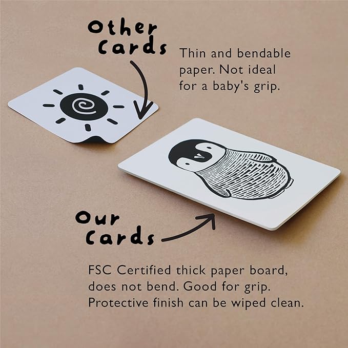 Wee Gallery Art Cards for Baby, Durable High Contrast Black and White Animal Flashcards for Newborns, Brain Development,Tummy Time Essentials for Infant and Toddler - Black and White Animals