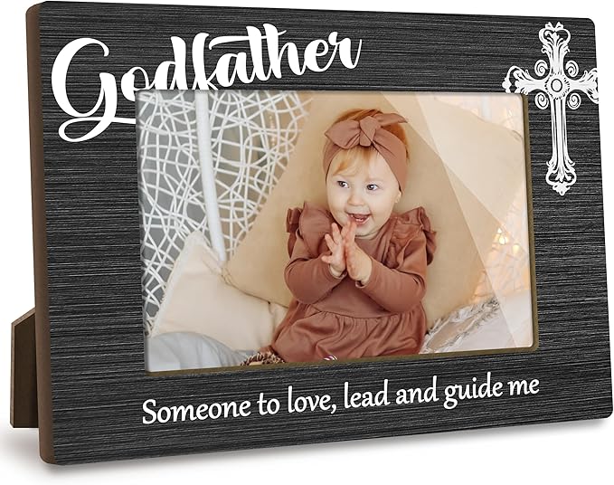 First Christmas Baptism Picture Frame, Someone to Love, Lead and Guide Me Baptism Gifts for Godfather, New Baby Boy Birthday Gift Grandparents, Catholic Baby Gift Wood Photo Frame 4 X 6 Inch - A11