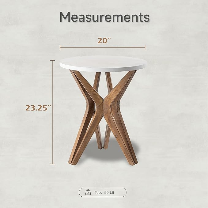 LONYKE Pedestal Farmhouse End Table, Distressed Top with Tripod Base Bedside Table for Living Room, Modern, Boho Decor, Round (1 Pack, White & Walnut)