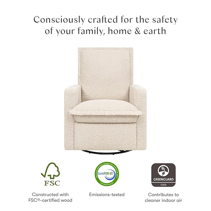 Babyletto Cali Flange Recliner and Swivel Glider in Almond Teddy Loop, Water Repellent & Stain Resistant, Greenguard Gold and CertiPUR-US Certified
