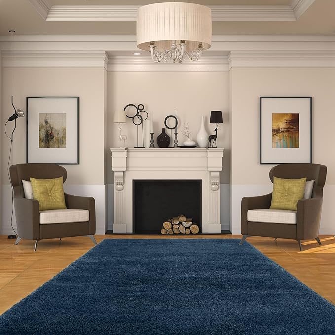 Shag Rug 9x12 for Living Room: Large Area Rug 9 X 12 Navy Blue for Living Room - Soft Plush Blue Rugs Modern Shaggy Fuzzy Floor Carpet (Navy Blue/9 by 12 Feet)