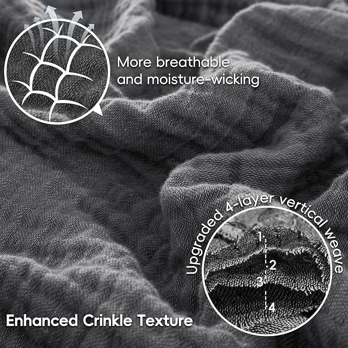 PHF 100% Cotton Muslin Blanket Twin XL Size 66"x90", 4-Layer Lightweight Gauze Throw, Breathable Cloud-Soft Minimalist Blanket for Bed, Couch, Camping & Baby, Greyish Black, Ideal Gift