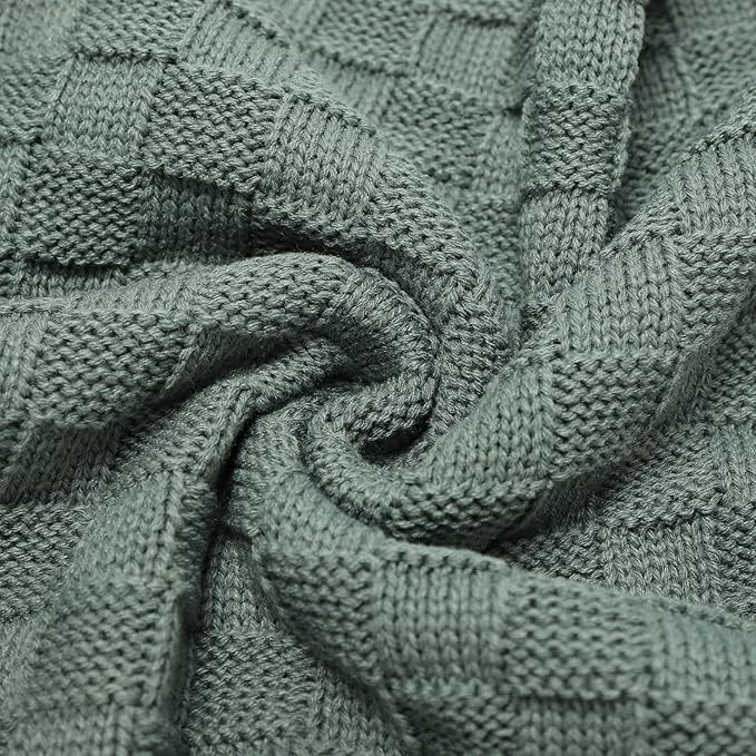 LAWKUL Green Baby Blankets Knitted Cable Babe Blanket Soft Airy Newborn Infant Receiving Swaddle Boy Girl Stroller 40"x30"