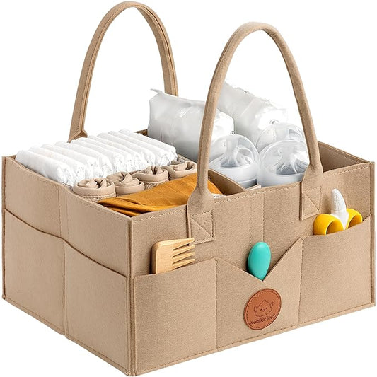 KeaBabies Baby Diaper Caddy Organizer with Handle - Portable Baby Organizers and Storage for Nursery, Changing Table, Large Travel Car Caddy, Girls, Boys Shower Gift Basket, New Mom Gifts (Taupe)