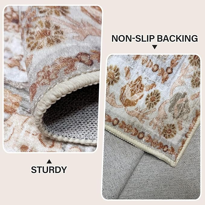 Vhong Boho Area Rugs Vintage Washable Modern Neutral Large Carpet Brown and Grey 8×10 High Traffic Rugs for Dinning Room Living Room Bedroom Farmhouse Non Slip