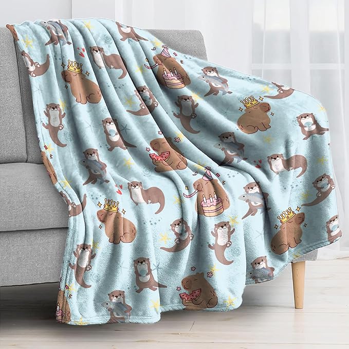 Ultra Soft Fleece Blanket- Lightweight & Warm Throw Blanket for Couch, Cozy Plush Sherpa Blanket for Adults Kids, Durable & Easy Care (Capybara Otter, 50x60 in)