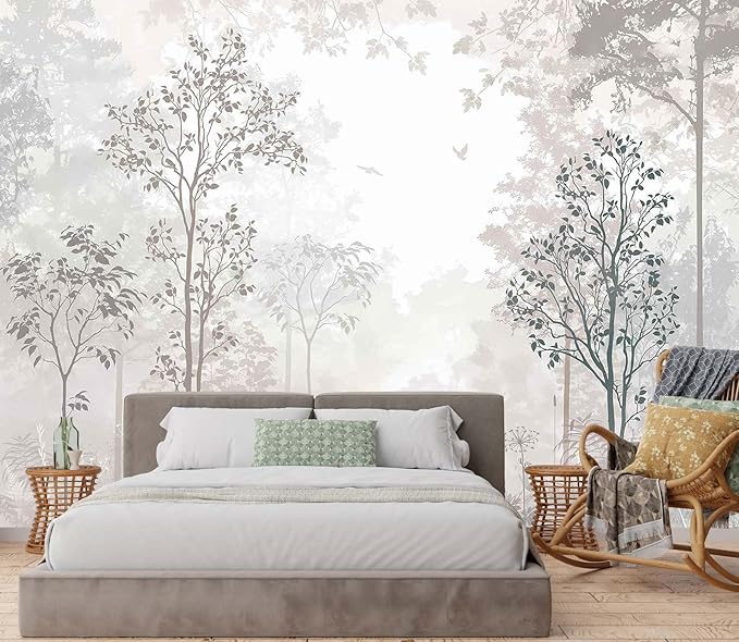 Foggy Forest Wallpaper Mural Vintage Woodland Large Wall Mural for Living Room Bedroom Bathroom (Not Self-Adhesive)