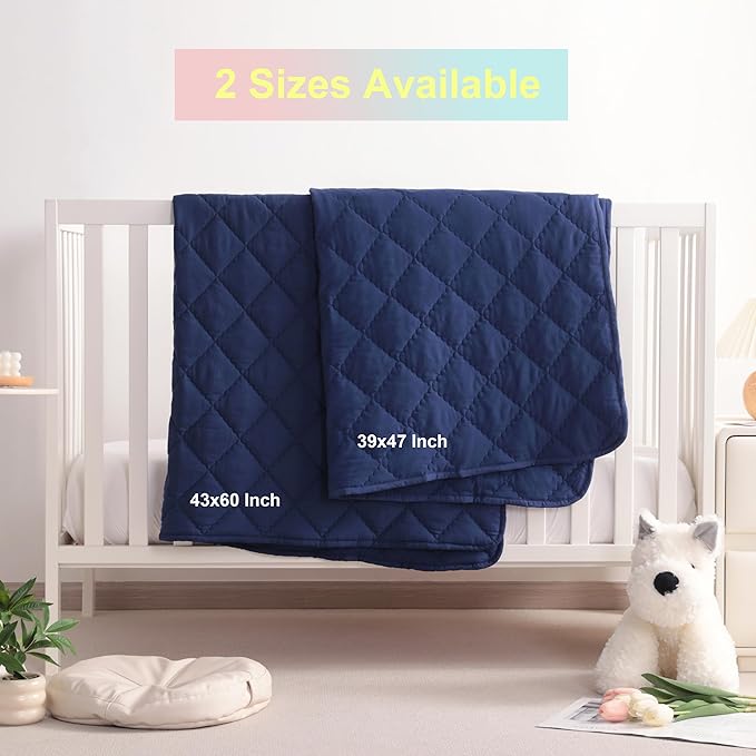 BEDSUM 100% Brushed Microfiber Down Alternative Toddler Comforter, Ultra Soft Lightweight and Warm Breathable Crib Quilted Blanket for Nursery Stroller Bed, 39x47 Inches, Navy Blue