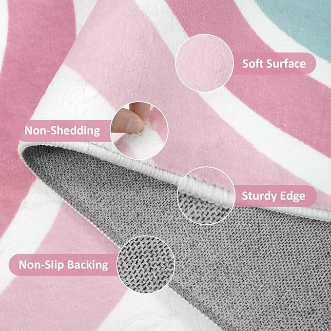 STARUIA 5x7 Washable Rainbow Rug for Kids Room Nursery, Soft Polka Dot Pink Rug for Bedroom Girls, Non-Slip Large Carpet Kids Area Rug for Playroon Princess Castle