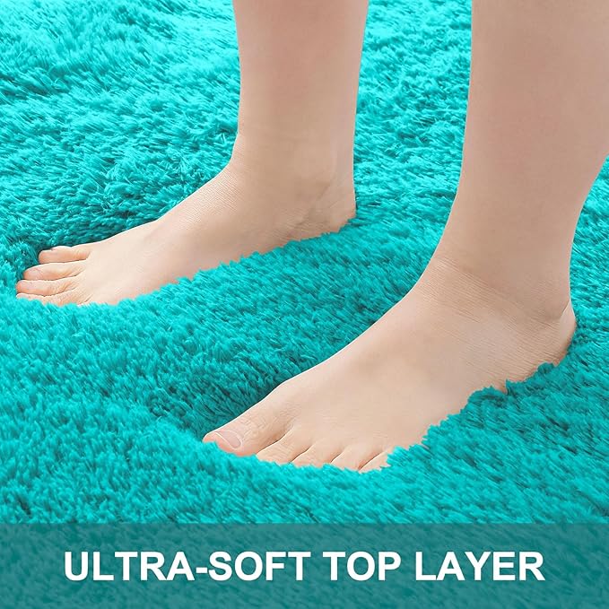 OLANLY 2x6 Machine Washable Runner Rugs for Hallway, Soft Fluffy Shaggy Bedside Rugs for Bedroom, Living Room, Indoor Floor Carpet for Kids Girls Boys, Nursery Rooms, Home Decor Aesthetic, Teal Blue