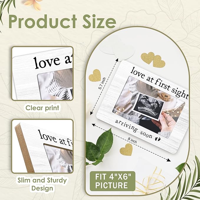 First Christmas Love at First Sight Baby Picture Frame - Gender Reveal Decorations and Baby Shower Gifts for New Mom Grandparent Pregnancy Announcement Newborn Nursery 4 X 6 Inch Picture Frame - A04