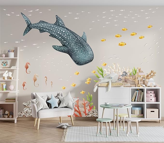 Ocean Wall Decals – Ocean Decals, Wall Stickers Peel & Stick Removable Wall Stickers for Nursery Baby Kids Bedroom Bathroom, Medium Set (60″ W × 36″ H) 120 Pcs