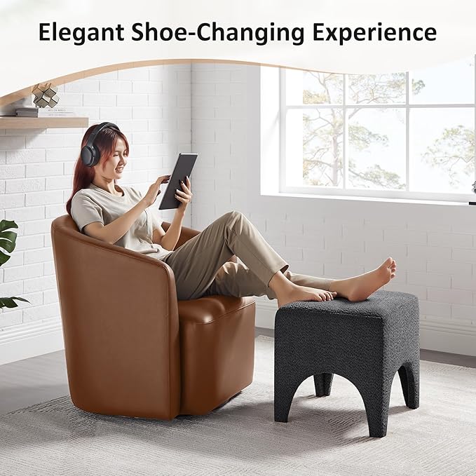 17" Boucle Modern Square Foot Stool Ottoman, Vanity Stool for Makeup, Rectangle Foot Rest for Couch, Upholstered Ottoman Stool for Living Room, Bedroom, Entryway (2, Dark Grey)