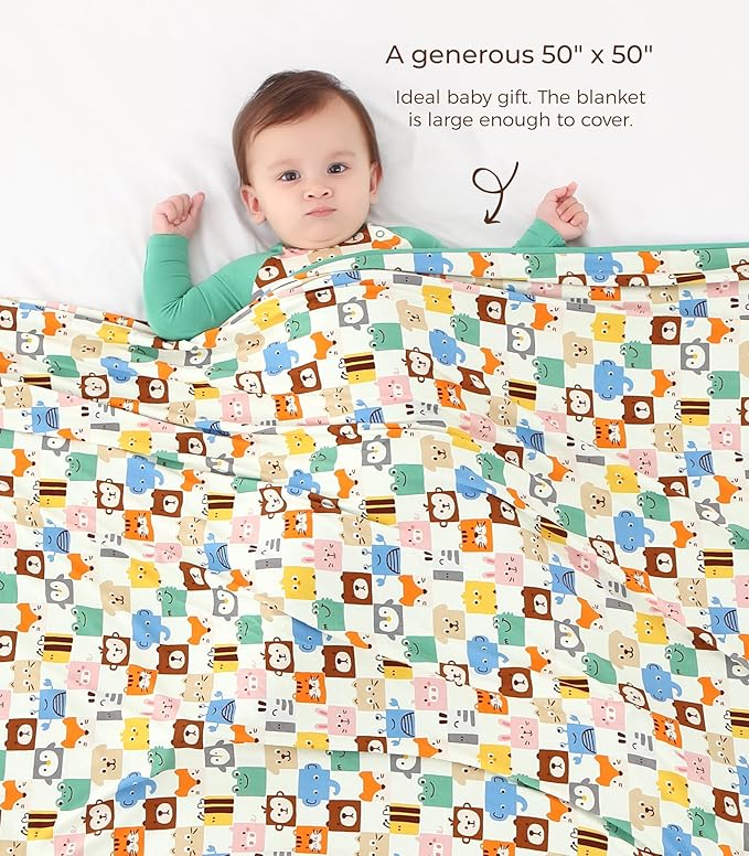 Premium Baby Blankets, Soft Viscose from Bamboo Blanket for Boys and Girls, Nursery Crib Bedding Quilt for Newborn and Toddler, Cooling for Hot Sleepers 50'' x 50'' Animal