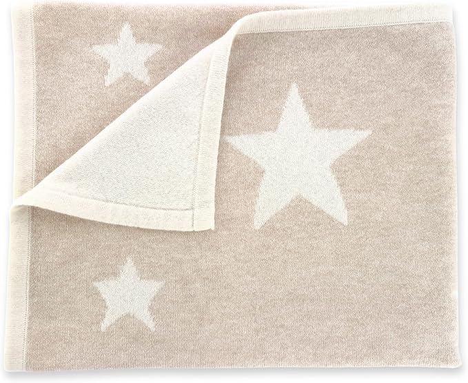 Jet&Bo BABY 100% Cashmere Baby Blanket ‘Shining Star' Design - Plush Double-Sided 32” x 40” - Ultra Soft, Hypoallergenic & Temperature Regulating – Gift Box and Card Included