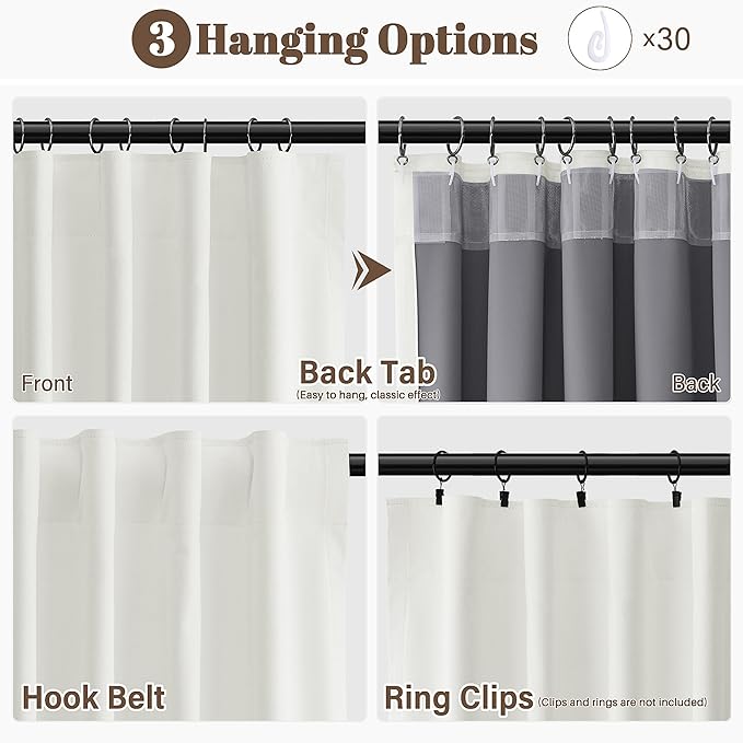 Guken Ivory Linen 100% Light Blocking Cream Curtains 102 Inches Long 2 Panels Set Neutral Farmhouse Blackout Thermal Insulated Hook Belt Back Tab Curtains for Bedroom Living Room Patio Door 52x102