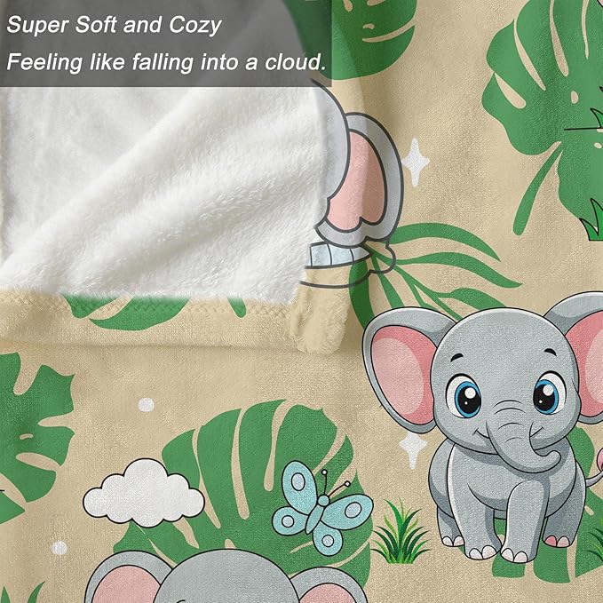 Ultra Soft Fleece Blanket- Lightweight & Warm Throw Blanket for Couch, Cozy Plush Sherpa Blanket for Adults Kids, Durable & Easy Care (Elephant, 50x60 in)