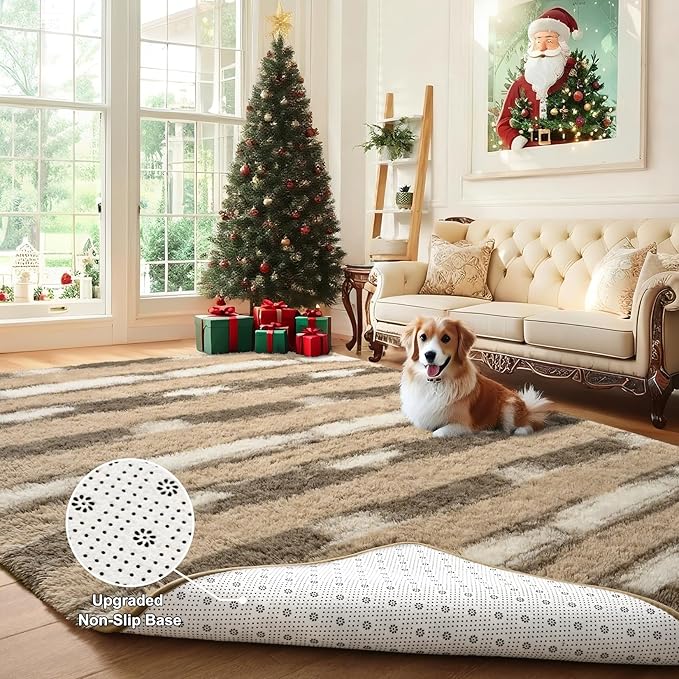 5x7 Feet Area Rugs for Living Room Bedroom,Beige and White Machine Washable Soft Fluffy Shaggy Indoor Rug, Floor Carpet for Girls Boys Kids, Dorms, Nursery Rooms, Home Decor Aesthetic