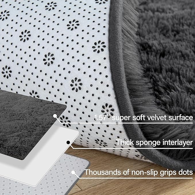 Merelax Modern Soft Fluffy Large Shaggy Rug for Bedroom Livingroom Dorm Kids Room Indoor Home Decorative, Non-Slip Plush Furry Fur Area Rugs Comfy Nursery Accent Floor Carpet 4'x6' Dark Grey