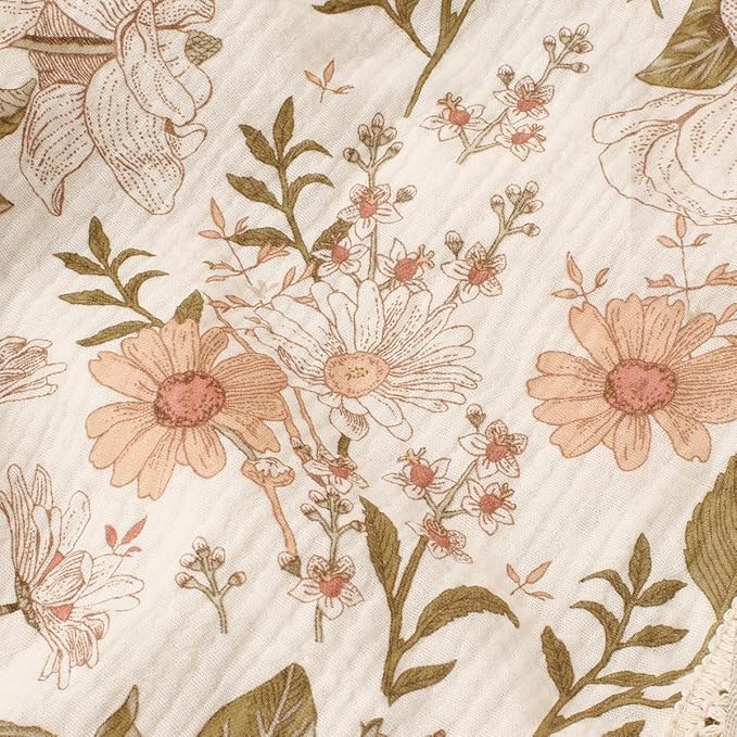 Little Jump 2-Pack Cotton Muslin Swaddle Blankets for Baby Boys Girls Unisex - Boho Floral Baby Blanket Nursery Swaddling Blankets- Large 47 x 47 inches Receiving Blanket Neutral (Vintage Blossom)